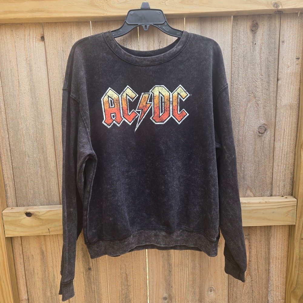AC/DC Who Made Who 1986 Tour Graphic Sweatshirt Acid Wash Black XL